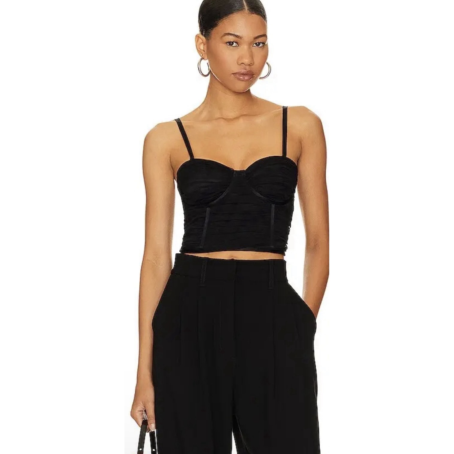 Nwt Alice + Olivia Women's Damia Ruched Bustier Top In Black Size 0 Msrp $350